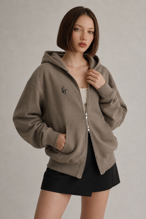 LEGÉRIOS Heavyweight Zip Hoodie — Light Brown