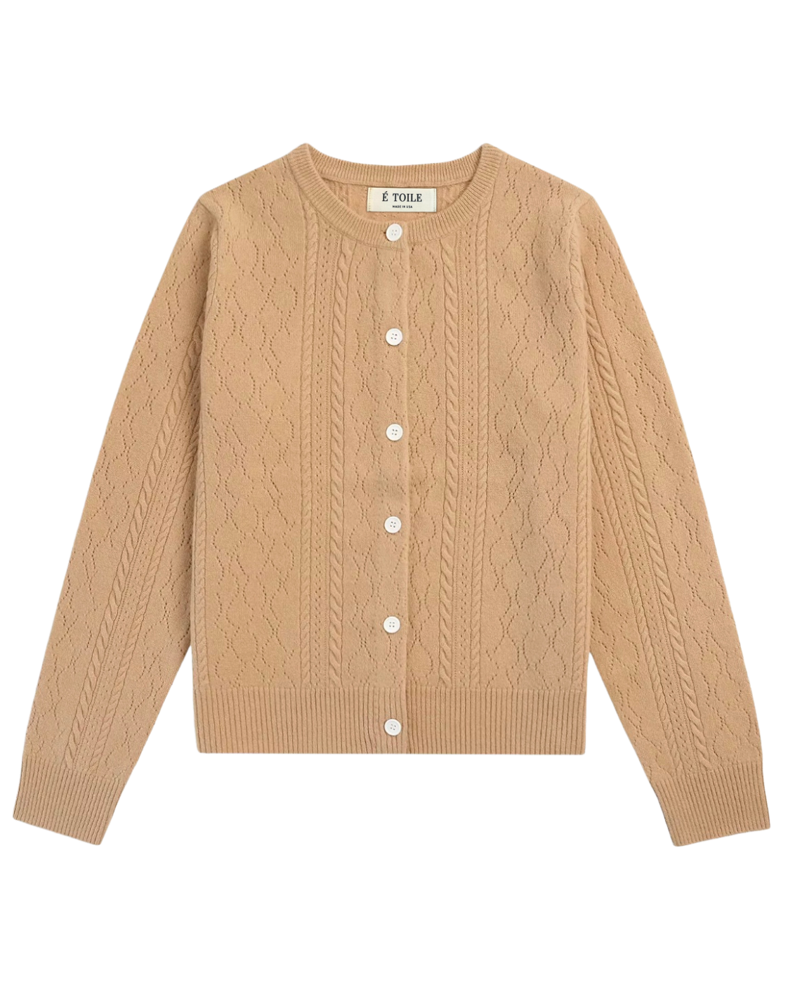 VESÉRIOS 100% Cashmere Cable Cardigan — Beige