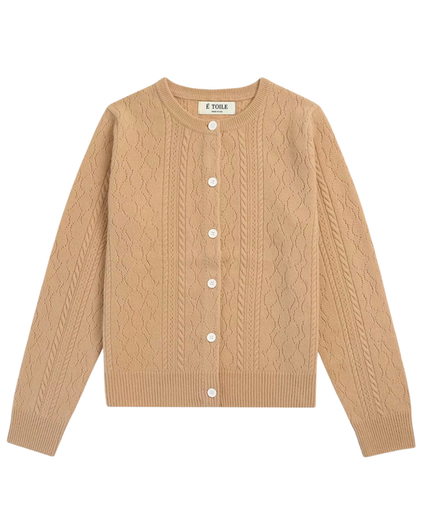 VESÉRIOS 100% Cashmere Cable Cardigan — Beige