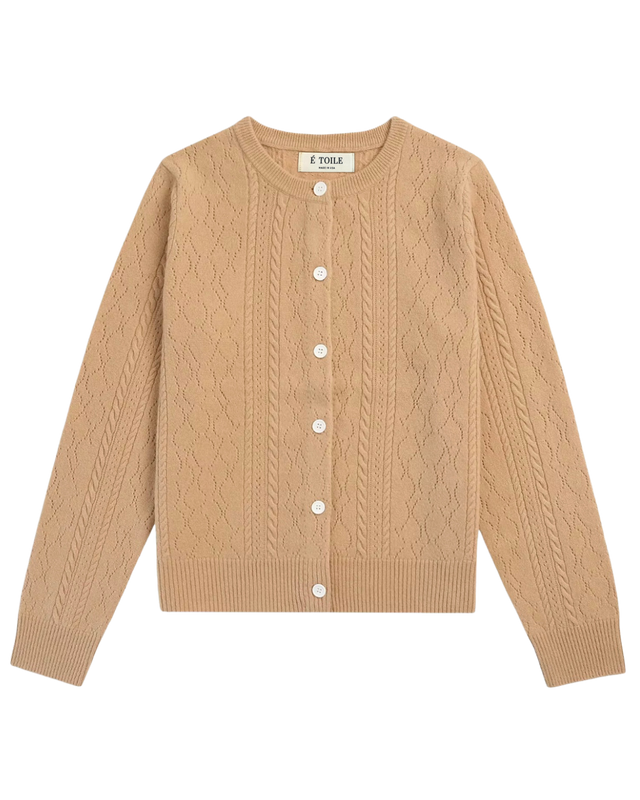 VESÉRIOS 100% Cashmere Cable Cardigan — Beige