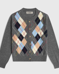 VESÉRIOS Wool–Cashmere Argyle Cardigan — Gray