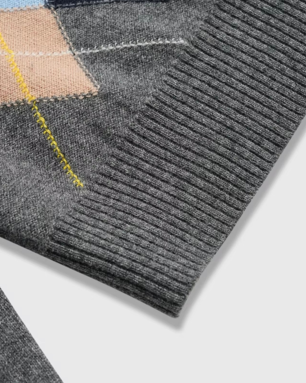 VESÉRIOS Wool–Cashmere Argyle Cardigan — Gray